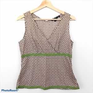 Boden Brown/Green Floral Faux Wrap Top